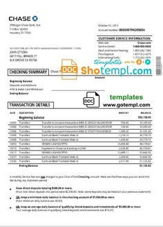 Chase Bank Statement Template Usa Chase Account Statement Template In Word format In