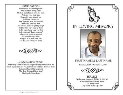 Free Memorial Card Template Free Funeral Program Template Webcrawler
