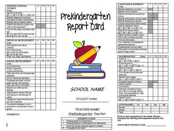 Kindergarten Report Card Template Pre K Report Card Standards Based and Editable by