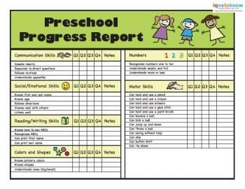 Kindergarten Report Card Template Printable Preschool Progress Reports