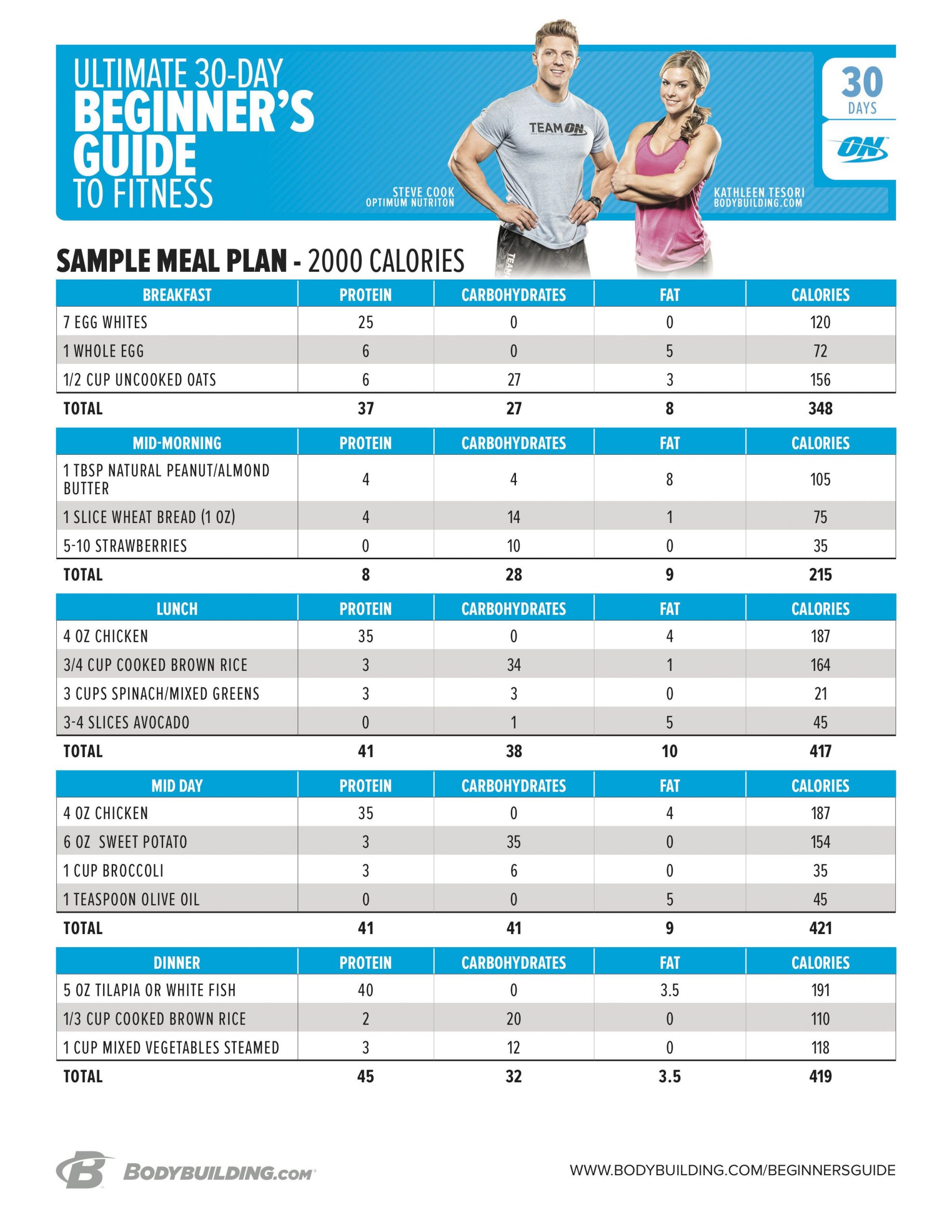 Ultimate 30 day Beginner s Guide to Fitness 2000 cal meal