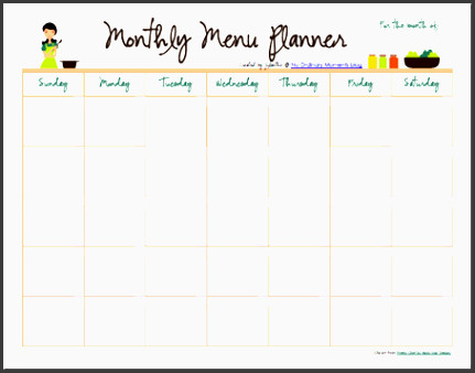Monthly Meal Planner Template 5 Free Monthly Meal Planner Template Sampletemplatess