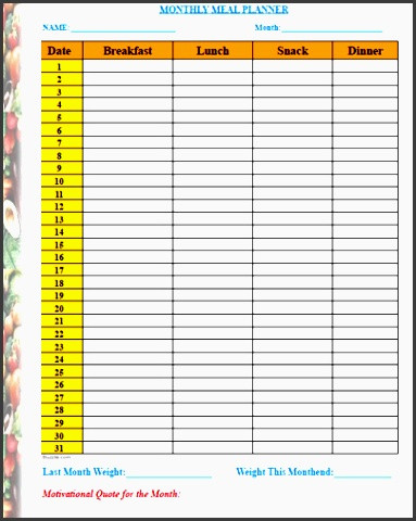 Monthly Meal Planner Template 8 Monthly Meal Planner Template Sampletemplatess