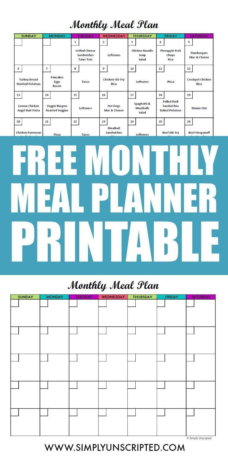 Monthly Meal Planner Template Free Monthly Meal Planner Printable Calendar Template for
