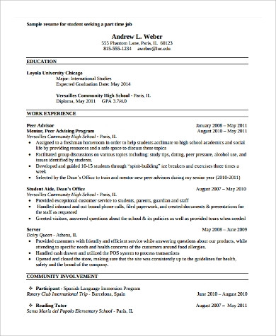Simple Job Resume Template Free 9 Resume Examples for Students Samples In Ms Word