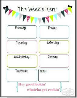 Weekly Dinner Menu Template Free Printable Meal Plan Put In A Frame Use White