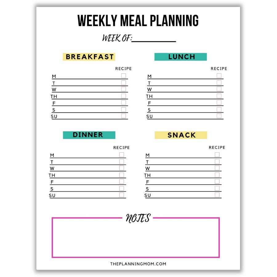 Weekly Meal Plan Template Easy Free Weekly Meal and Snack Planner Template the