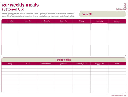 Weekly Meal Plan Template Free Printable Weekly Menu Planning form buttoned Up