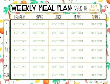 Weekly Meal Plan Template Weekly Meal Plan Editable Template by Live Love and Teach