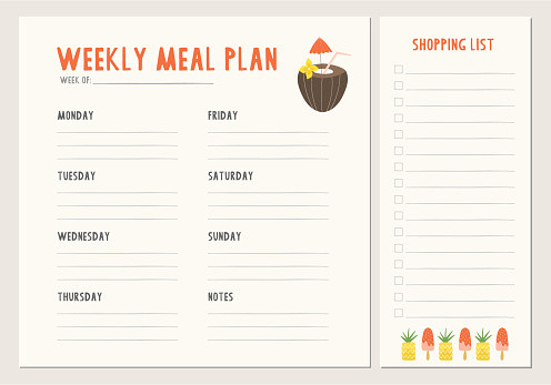 Weekly Meal Plan Template Weekly Meal Plan Menu Template Stock Illustration