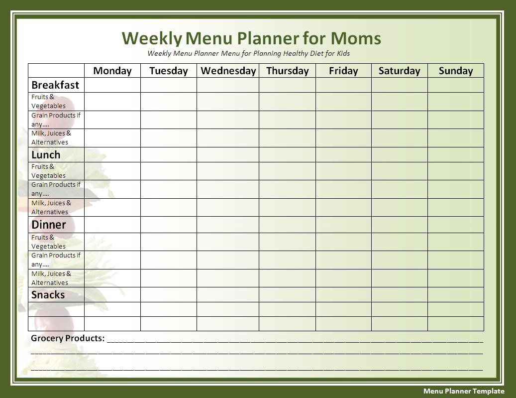 Weekly Menu Planner Template Sample Menu Planner