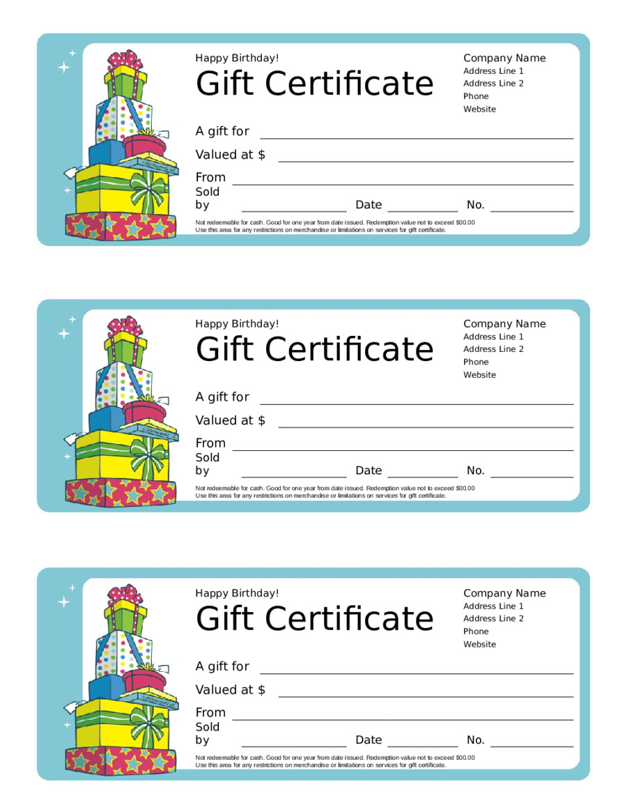Birthday Gift Certificate Template 2020 Gift Certificate form Fillable Printable Pdf