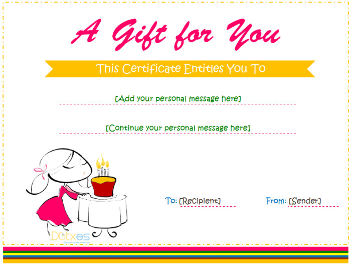Birthday Gift Certificate Template Birthday Gift Certificate Templates for Girls and Boys