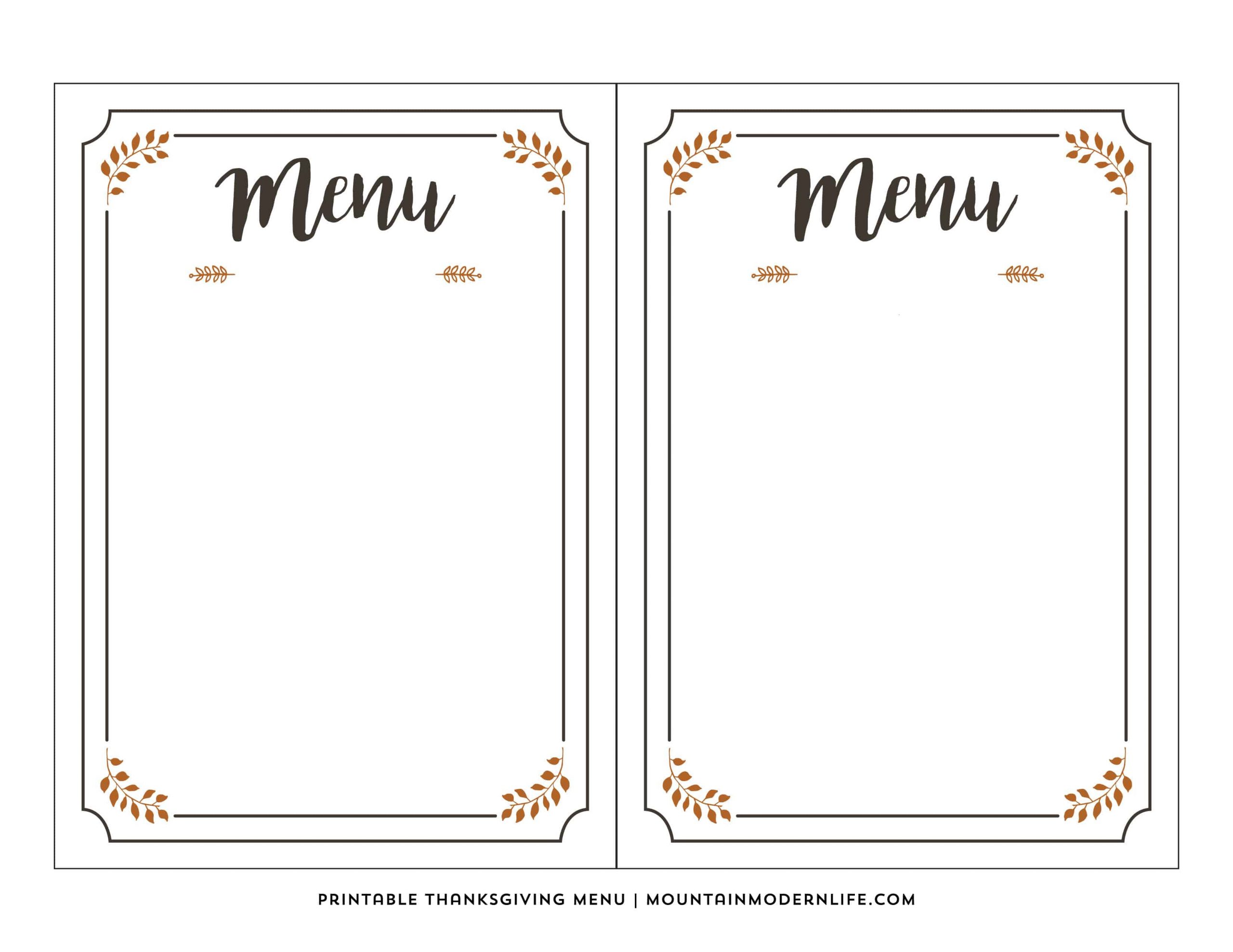 Blank Restaurant Menu Template Free Printable Thanksgiving Menu