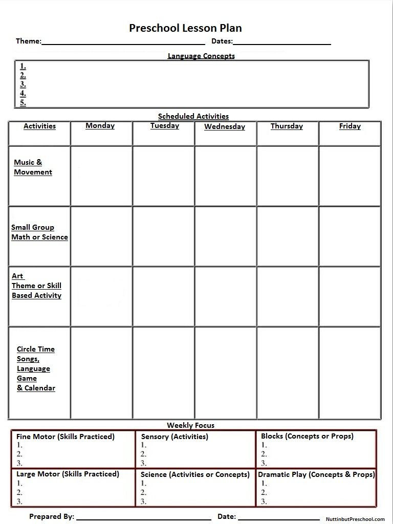 Blank Printable Lesson Plan Sheet