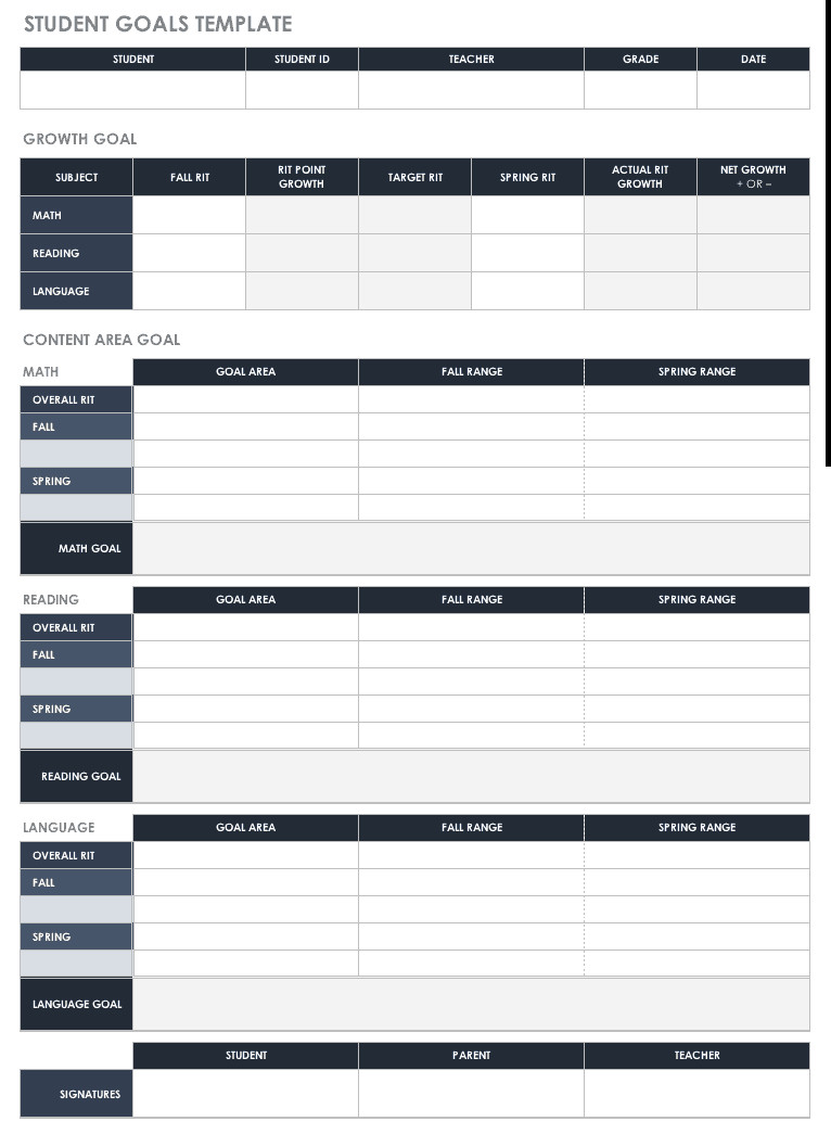 Student Goal Setting Template Free Goal Setting and Tracking Templates