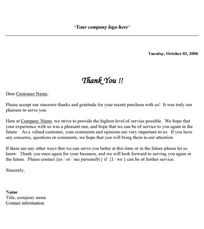 Thank You Note Template Free Printable Business Thank You Letter Template