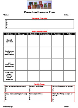 Toddler Lesson Plan Template Preschool Lesson Plan Template Printable for Child Care