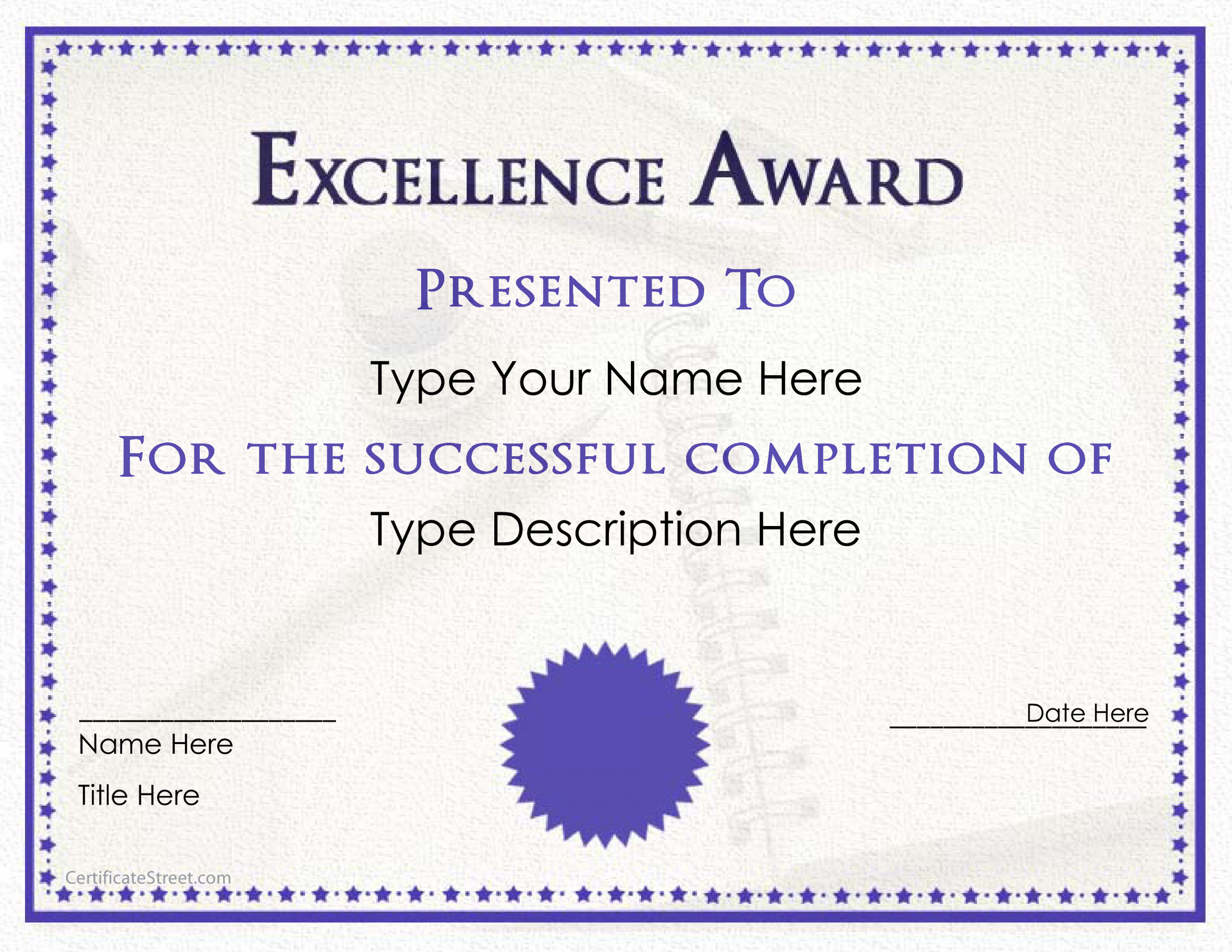Award Certificate Template Free Excellence Award Certificate