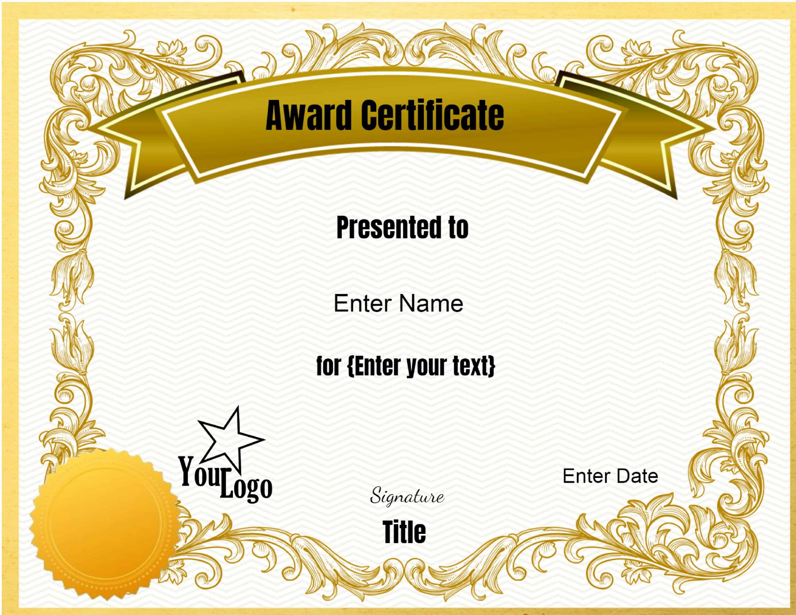Award Certificate Template Free Free Editable Certificate Template