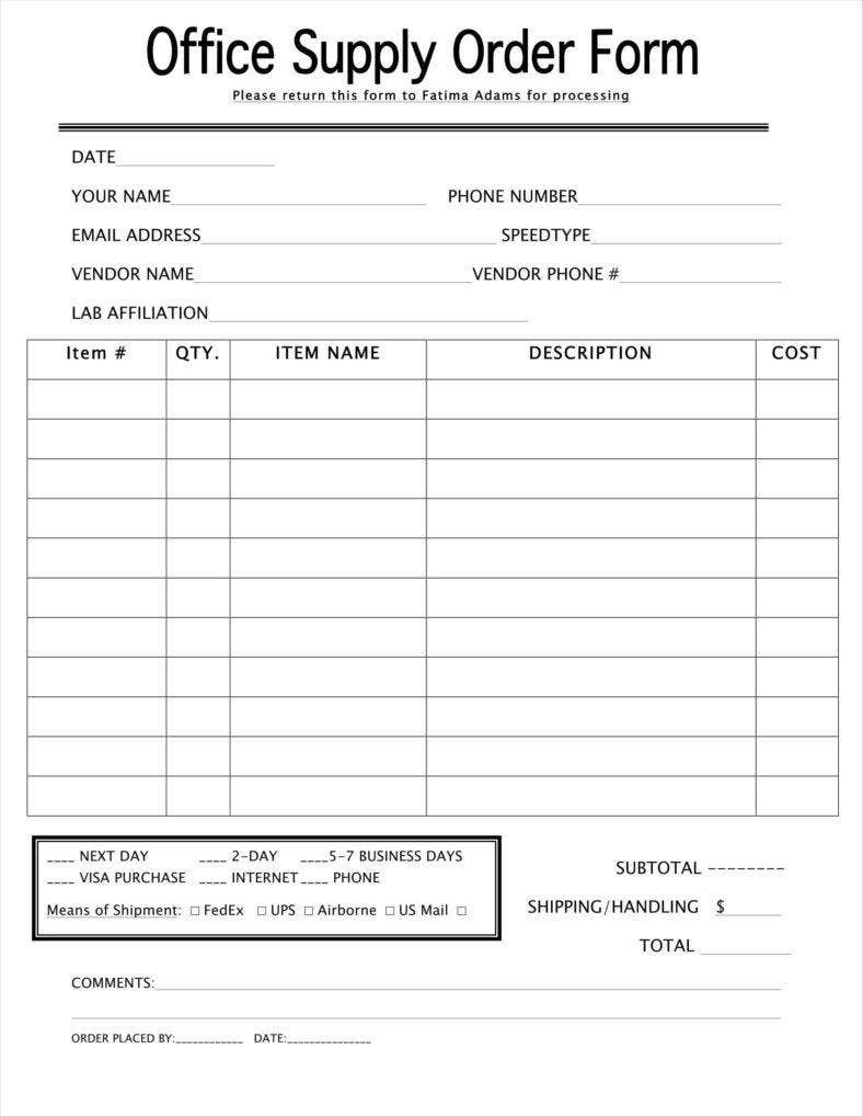 Blank order form Template 9 Equipment order form Templates