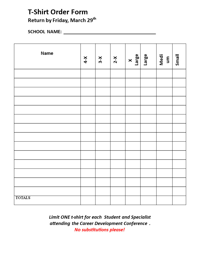 Blank order form Template Blank T Shirt order Sheet