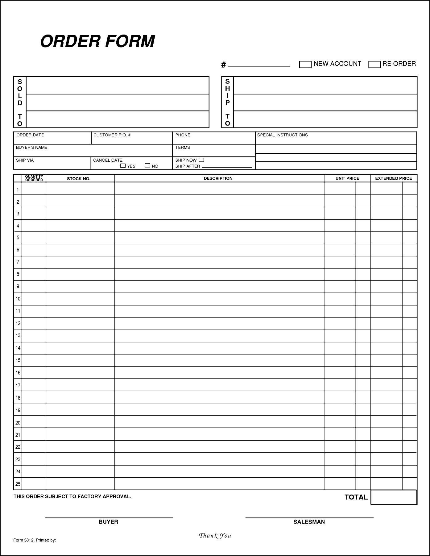 Blank order form Template Free Blank order form Template