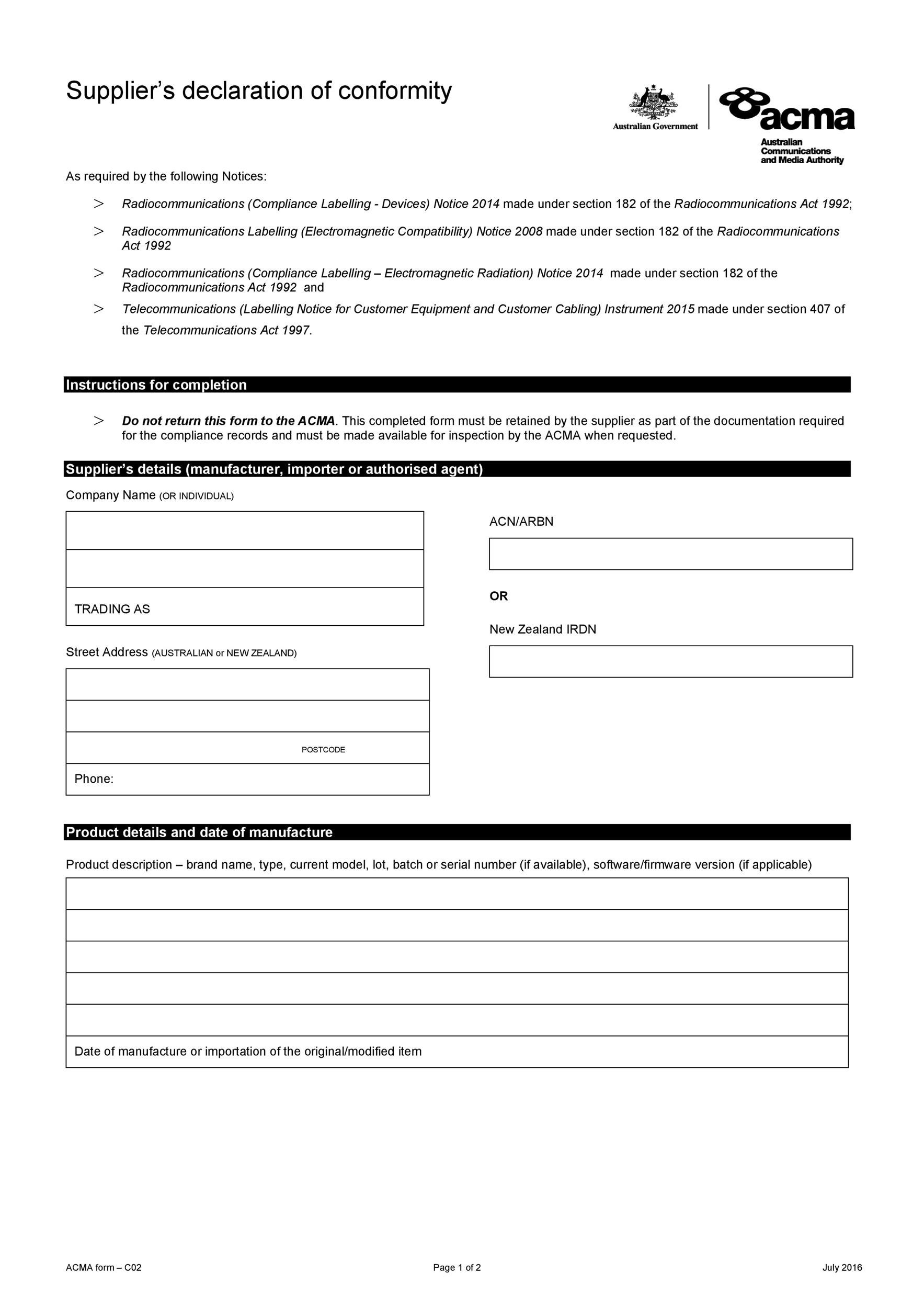 Certificate Of Conformance Template 40 Free Certificate Of Conformance Templates &amp; forms