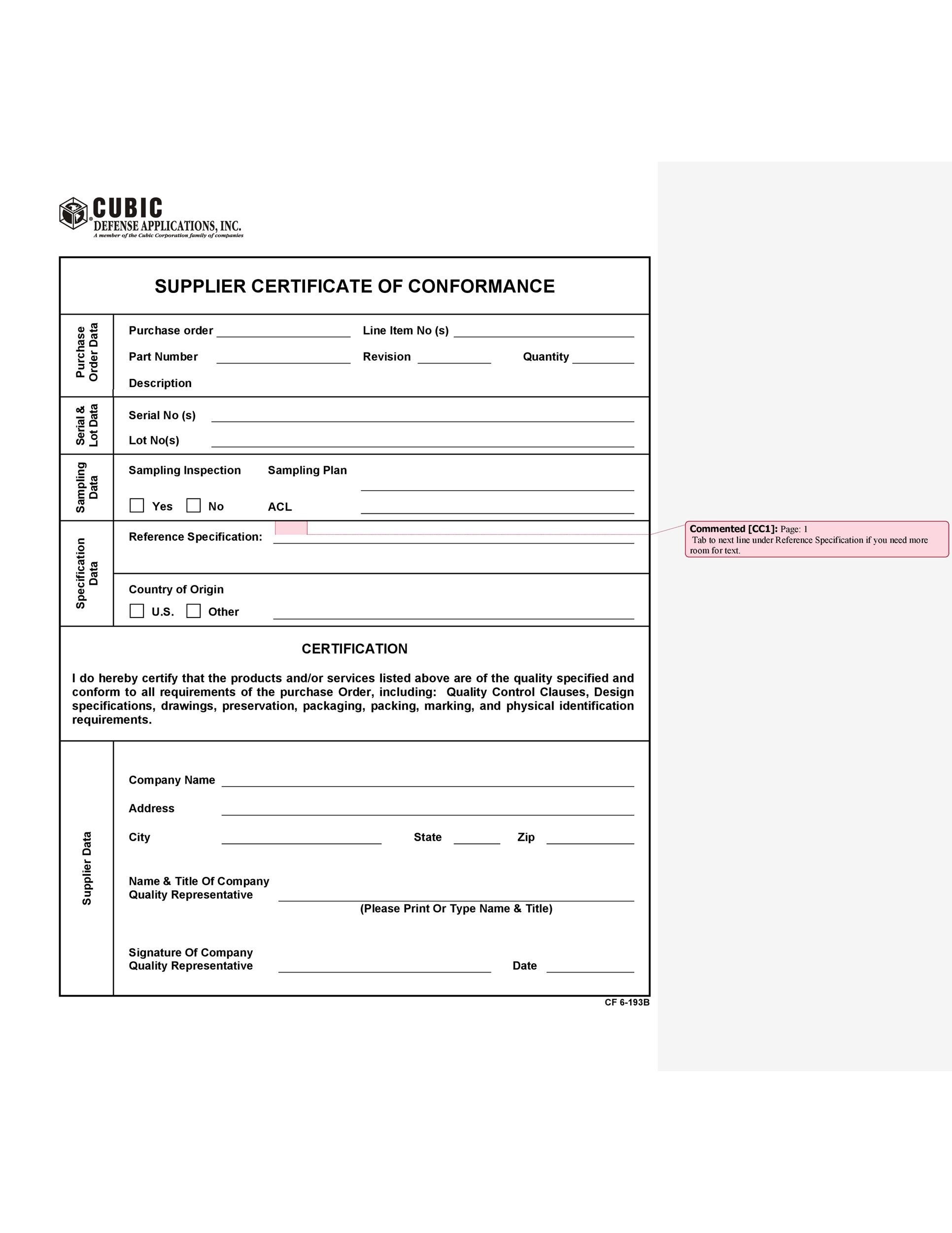 Certificate Of Conformance Template 40 Free Certificate Of Conformance Templates &amp; forms
