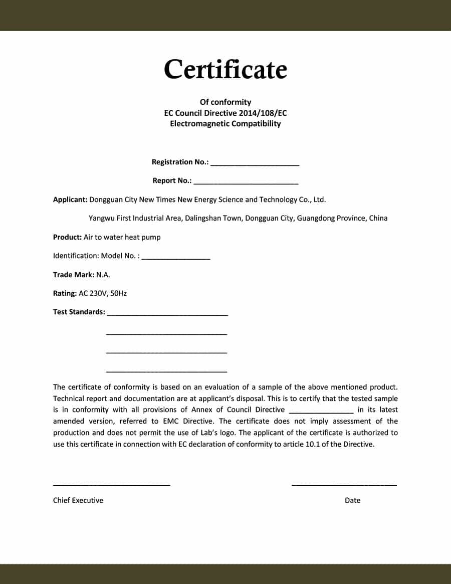 Certificate Of Conformance Template Certificate Conformance Template