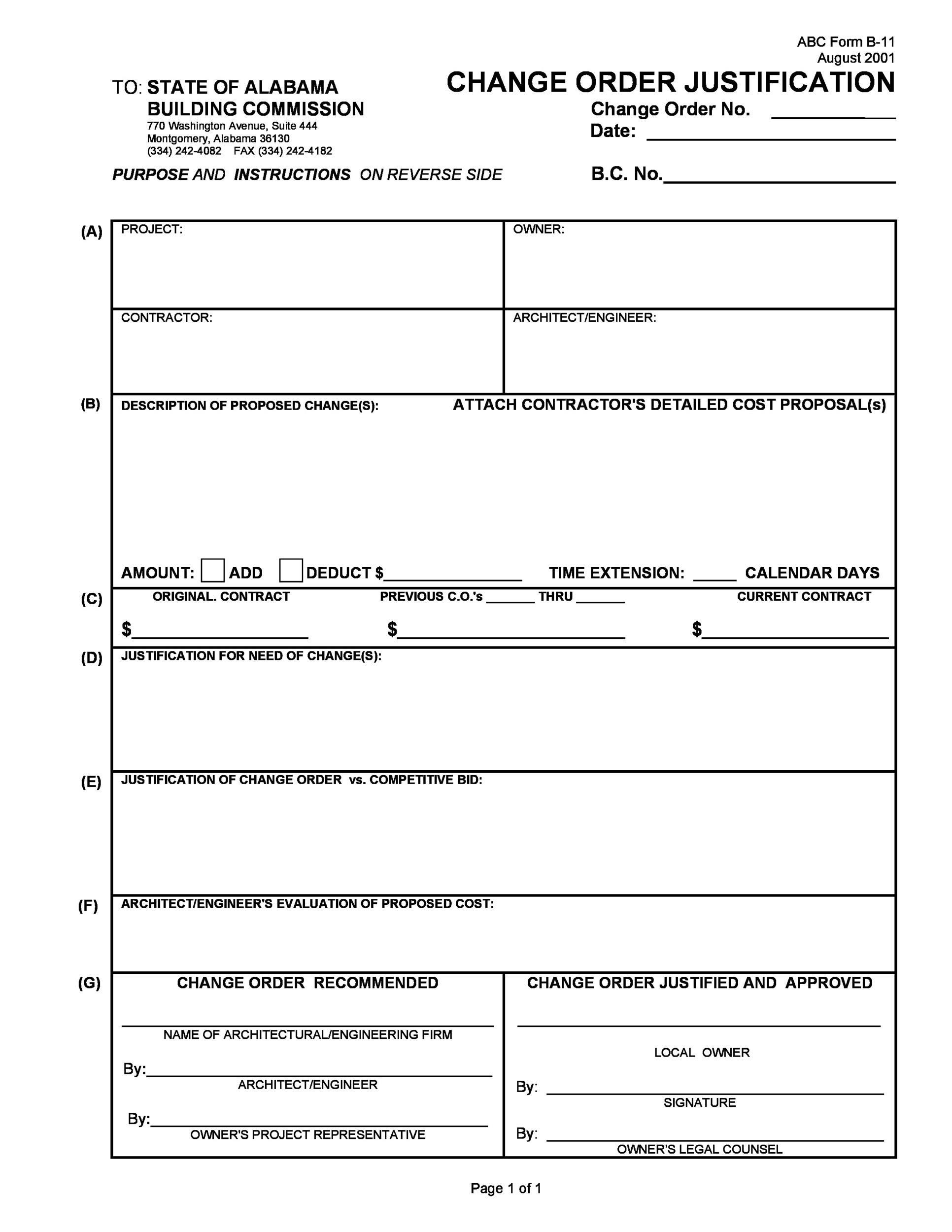 Change Order Form Template Addictionary