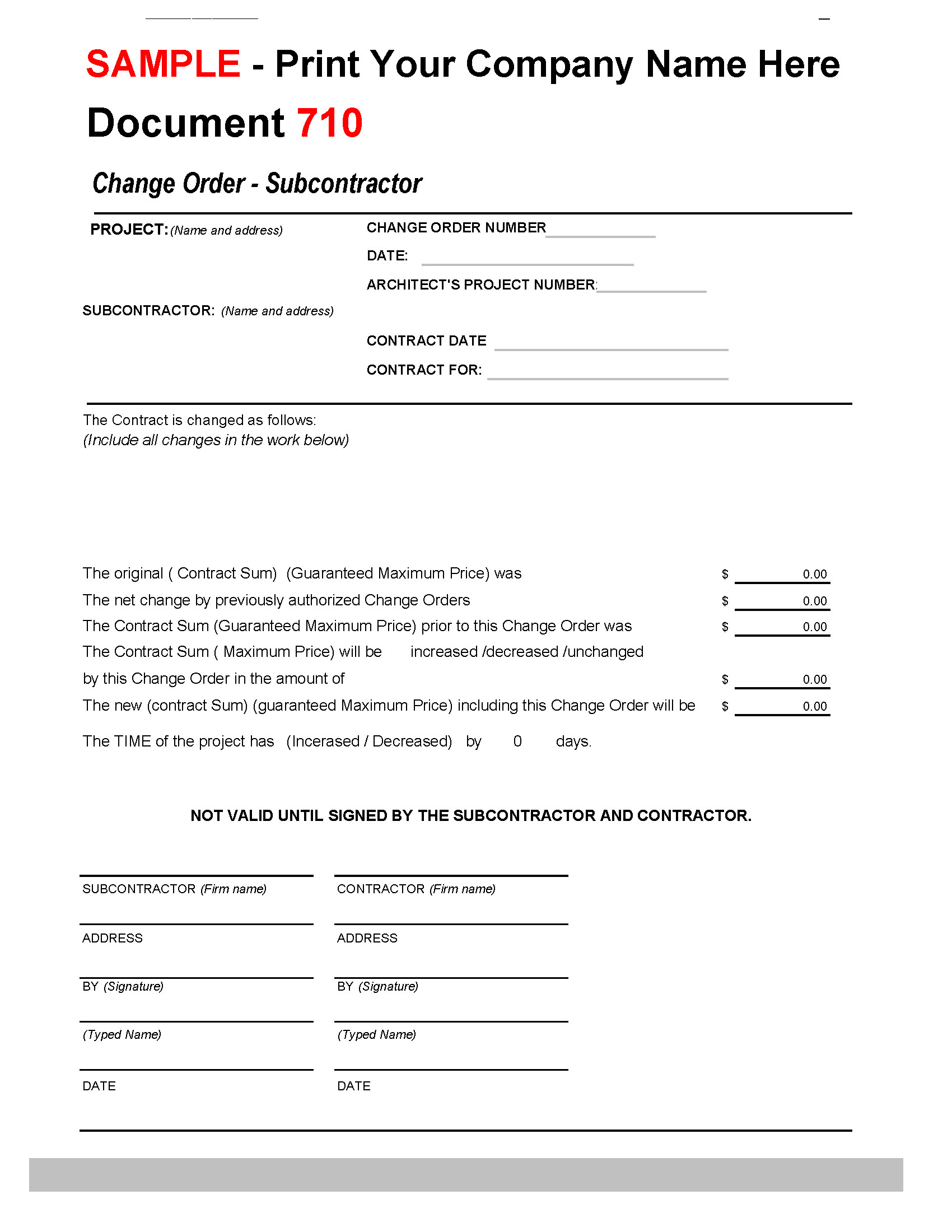 Construction Change order Template Change order to Subcontractorconstruction Fice Line