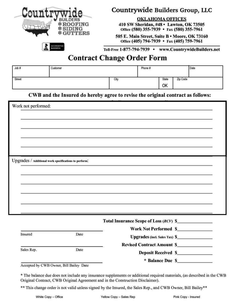 Construction Change order Template Contractor Change order form Template Sampletemplatess