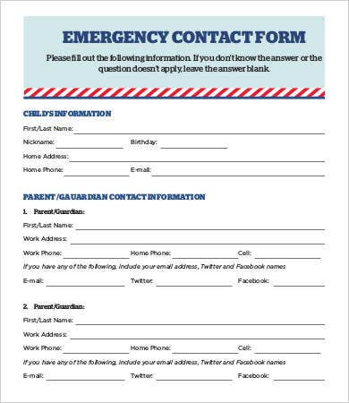 Emergency Contact form Template 12 Emergency Contact forms Pdf Doc