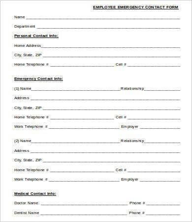 Emergency Contact form Template 12 Emergency Contact forms Pdf Doc