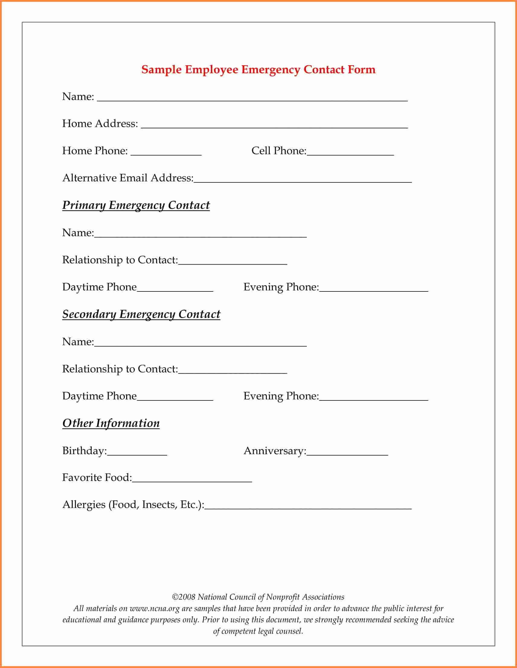 Emergency Contact form for Employers in 2020
