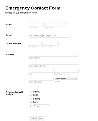 Emergency Contact form Template Quick Emergency Contact form Template