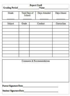 Homeschool Report Card Template Elementary School Report Card Template