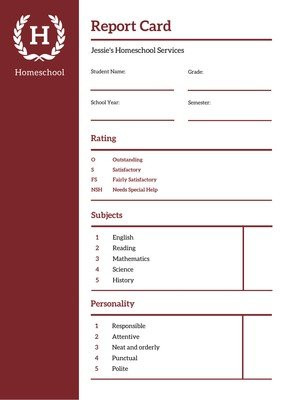 Homeschool Report Card Template Free Homeschool Report Cards Templates to Customize