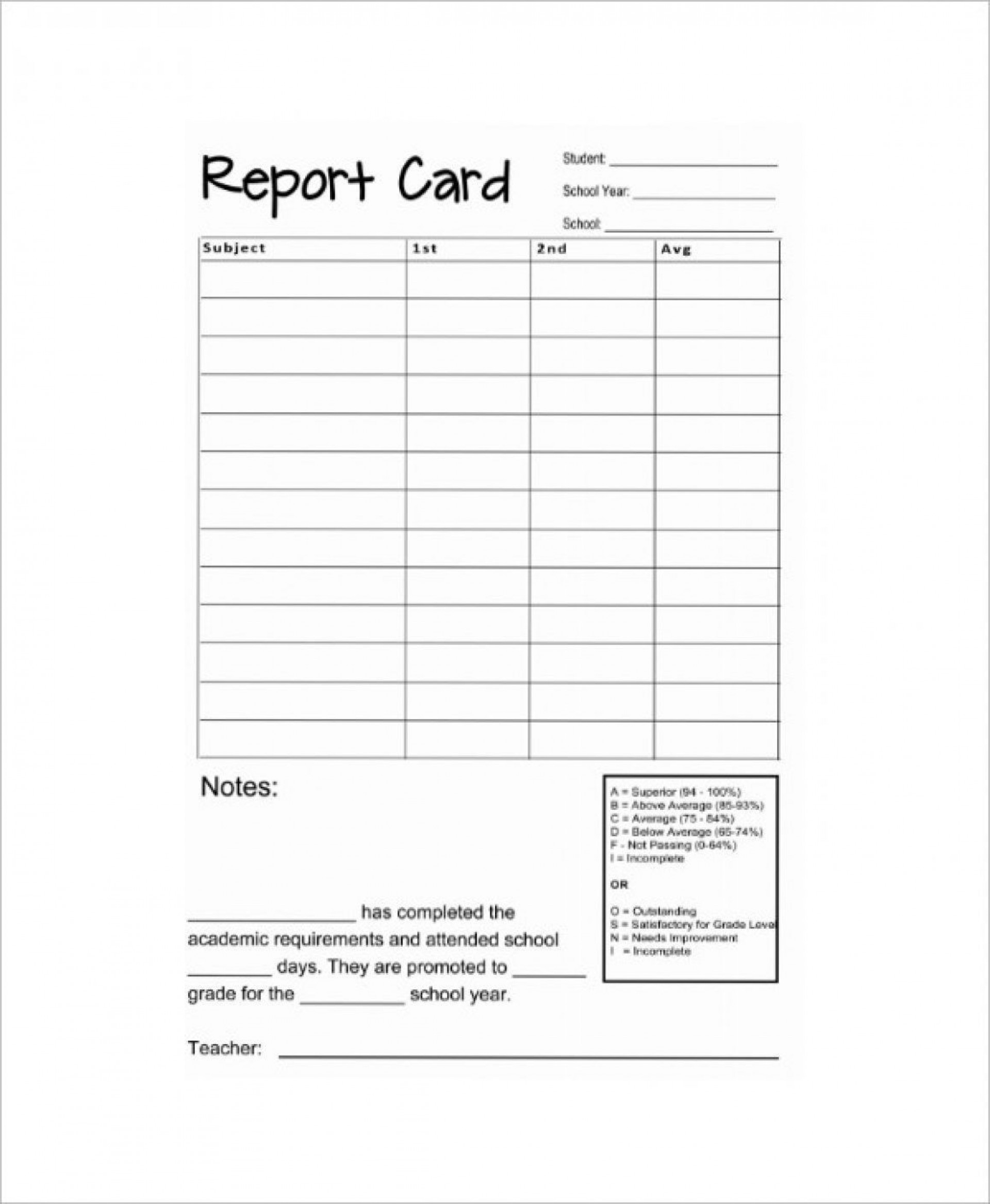 Homeschool Report Card Template Free Addictionary