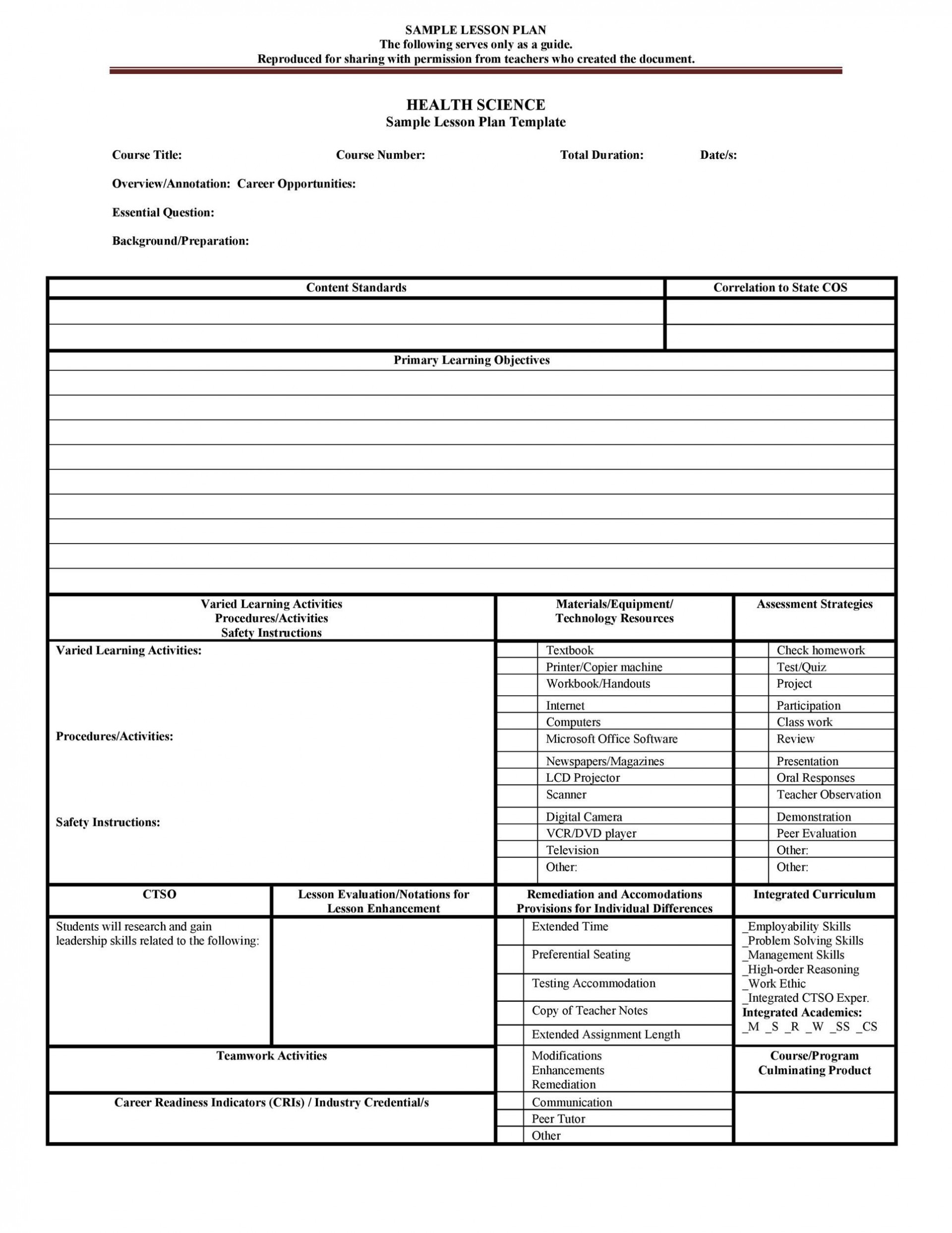 Free Weekly Lesson Plan Template Addictionary