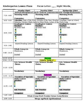 Kindergarten Lesson Plan Template Full Day Kindergarten Lesson Plan Template with