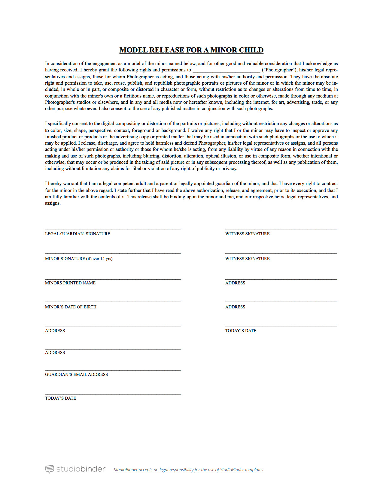 Model Release form Template the Best Free Model Release form Template for Graphy