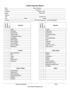 Vehicle Inspection Checklist Template Free Printable Vehicle Inspection form Free Download