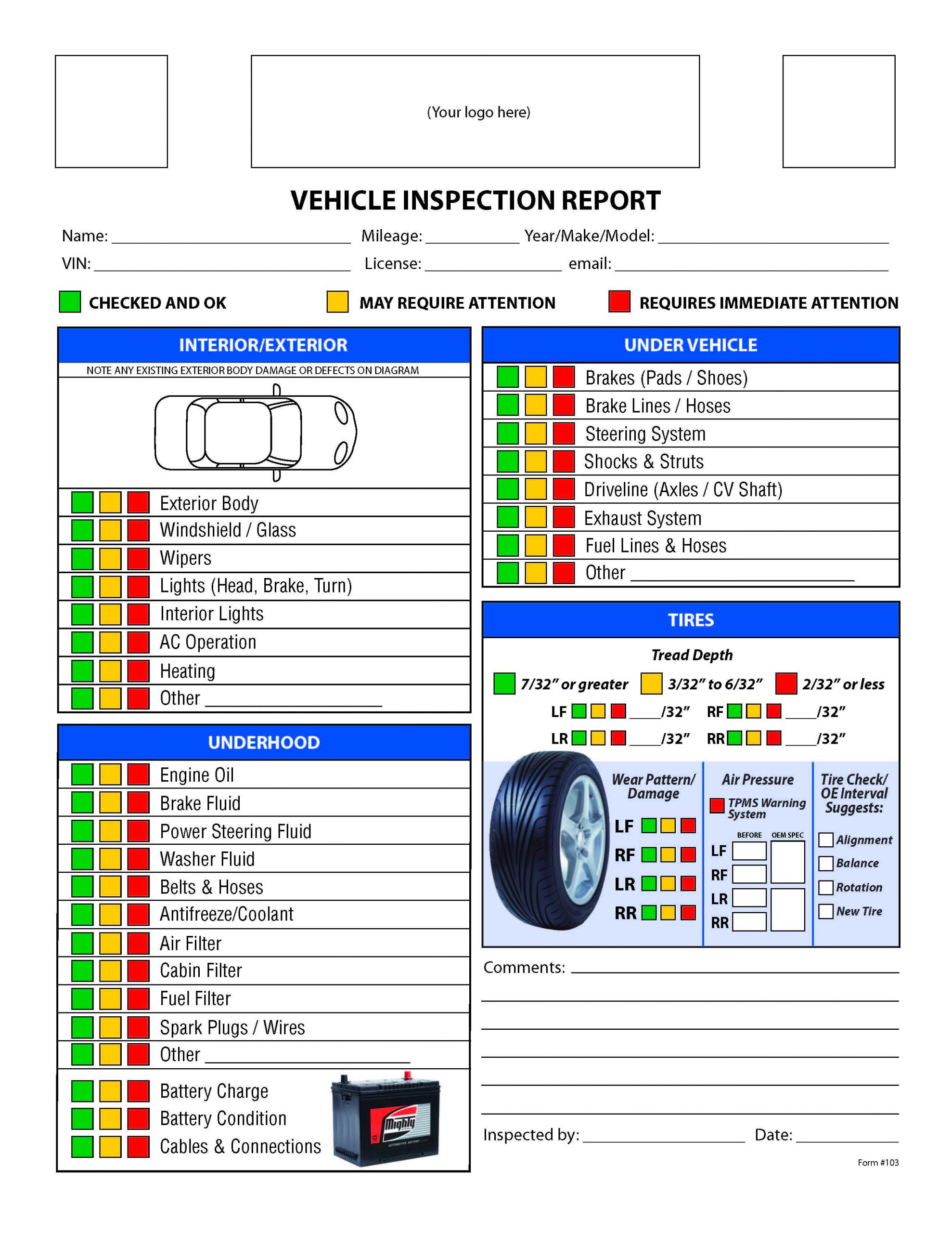 Vehicle Inspection Checklist Template Free Vehicle Inspection Checklist form