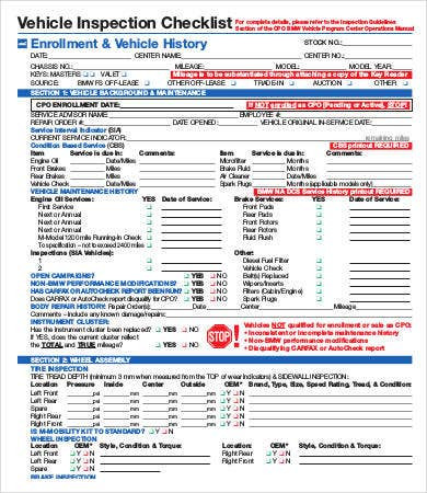 Vehicle Inspection Checklist Template Inspection Checklist Template 9 Free Word Pdf