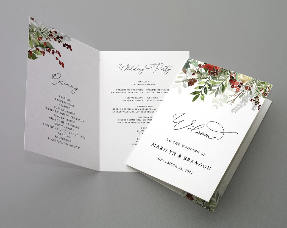 Wedding Program Booklet Template Bi Fold Christmas Wedding Program Template Printable