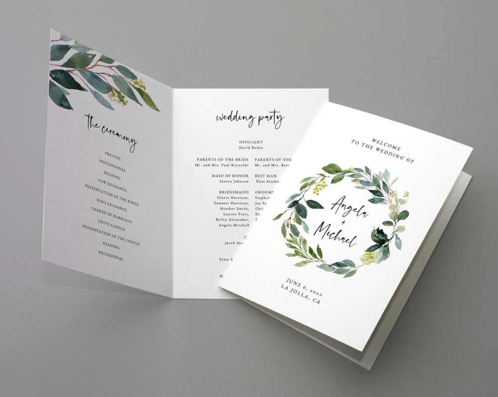 Wedding Program Booklet Template Bi Fold Greenery Wedding Program Template Printable