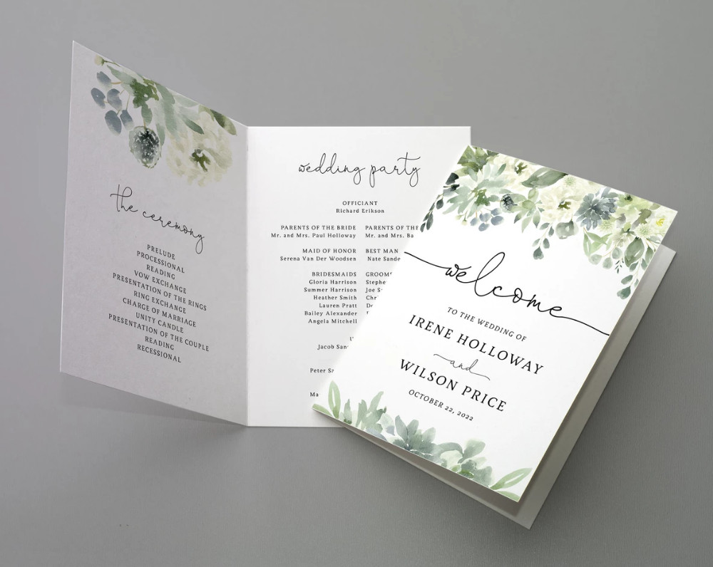 Wedding Program Booklet Template Bi Fold Succulent Greenery Wedding Program Template
