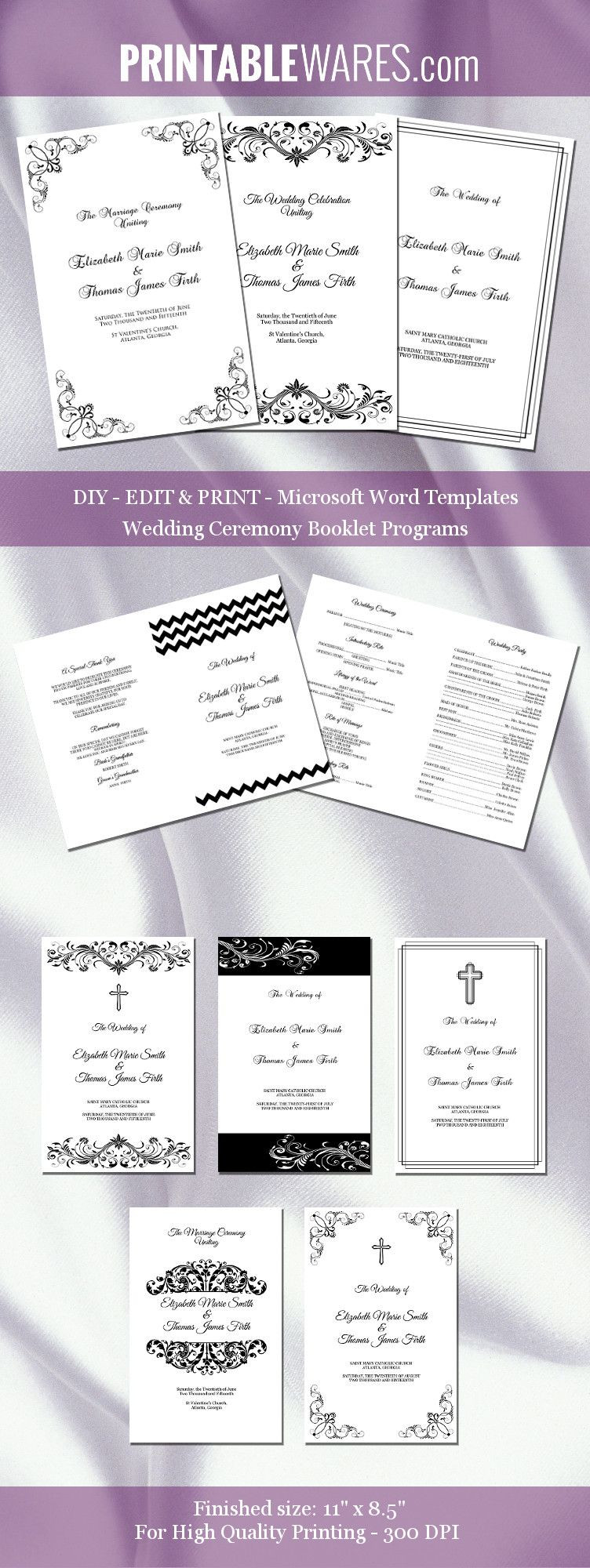Wedding Program Booklet Template Booklet Wedding Program Templates Word Black &amp; White
